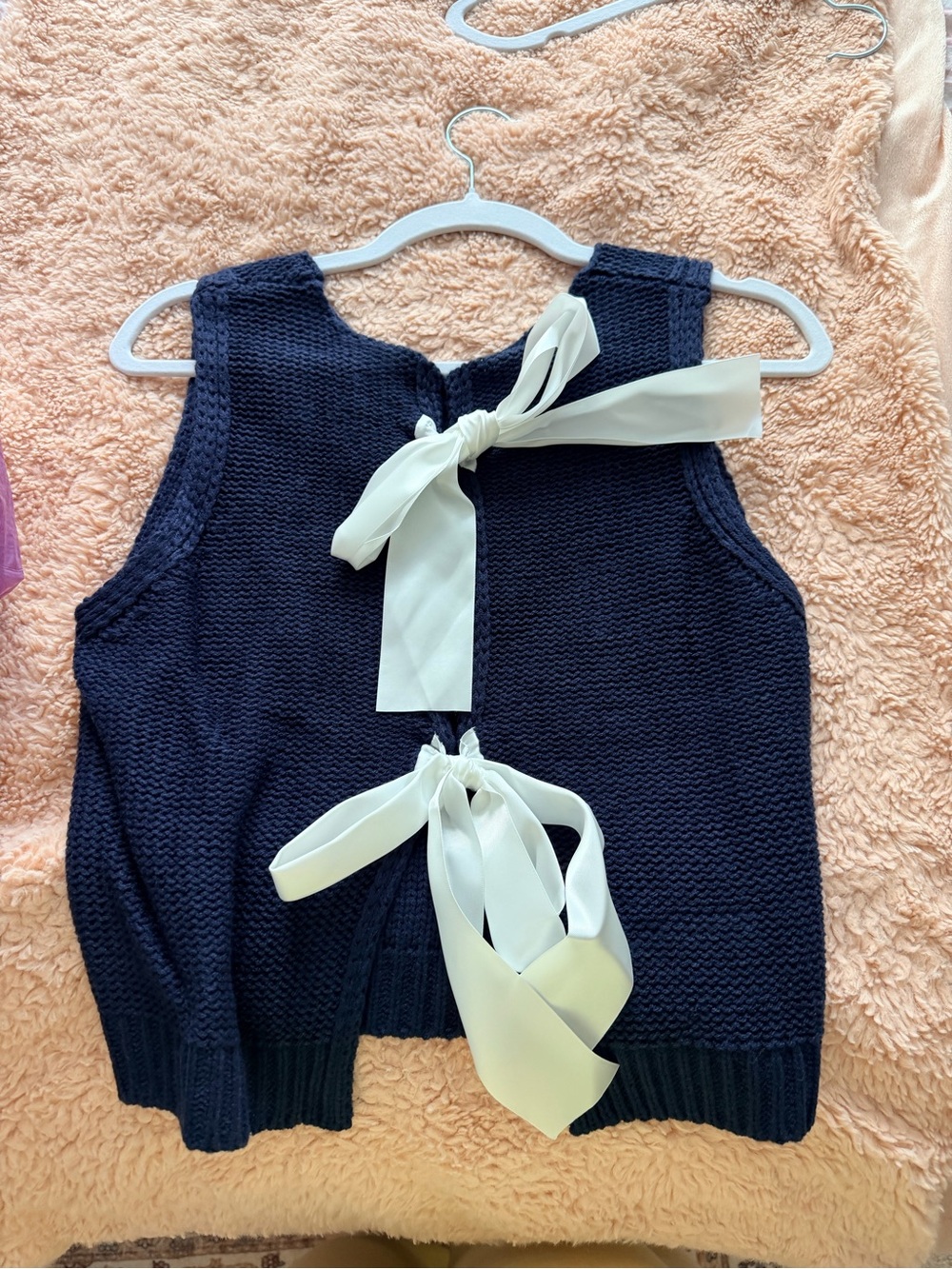 Navy Knit Bow-Back Sleeveless Sweater Vest